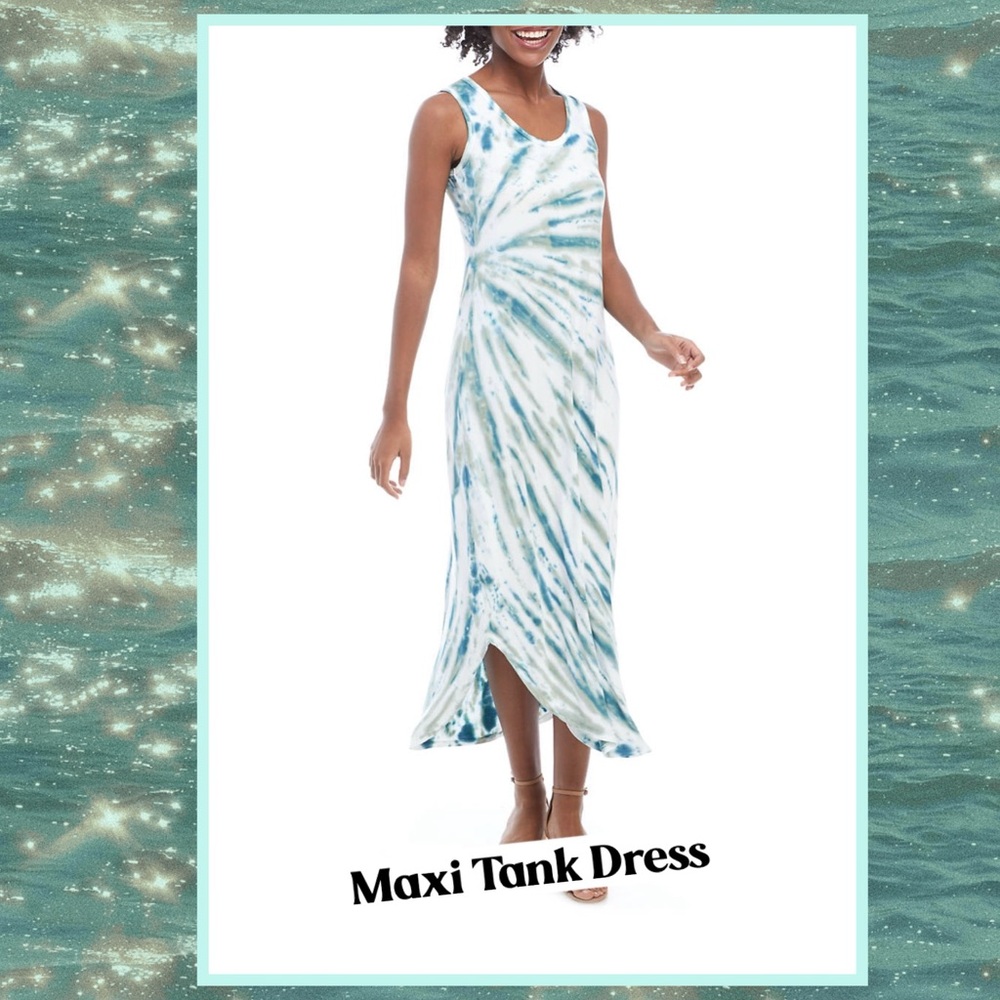 Tie dye sleeveless flattering Maxi length tank dress size large
